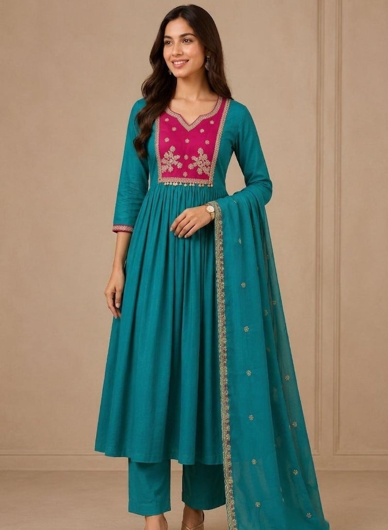 PRIYA’S PANACHE Muslin Anarkali Kurta Set for Women with Dupatta & Pants | Indian Ethnic Wear | Anarkali Salwar Suit | Women Kurta Set | Ladies Party Wear & Festive Dress | Light Green - Image 4