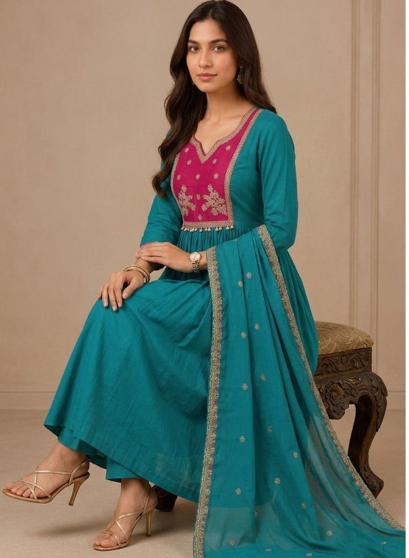 PRIYA’S PANACHE Muslin Anarkali Kurta Set for Women with Dupatta & Pants | Indian Ethnic Wear | Anarkali Salwar Suit | Women Kurta Set | Ladies Party Wear & Festive Dress | Light Green - Image 5