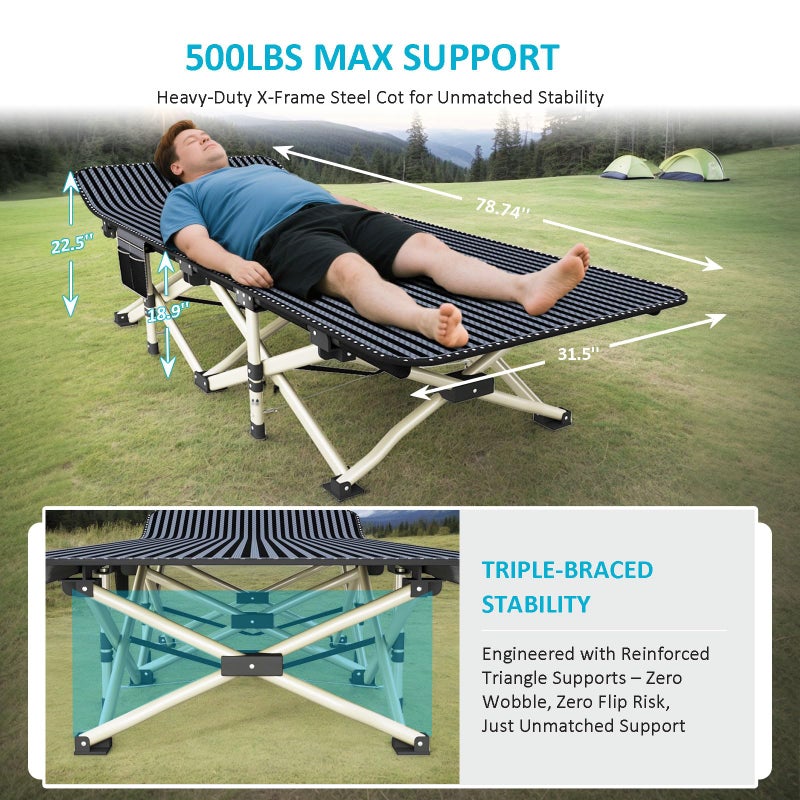 ATORPOK Oversized Camping Cot for Adults, Extra Wide 31.5'' Folding Bed with Carry Bag, Lightweight 500lbs Support, Portable Sleeping Cot for Home, Office, Camping - Image 4