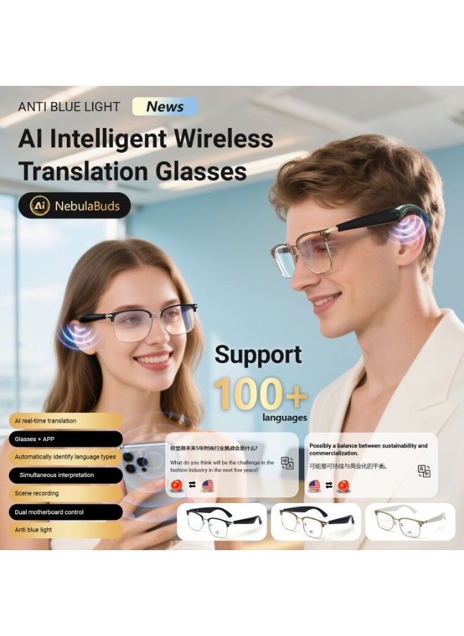 Generic Ai Translation Bluetooth Glasses Multi-Language Real-Time Translation Glasses Listen To Music And Make Calls Smart Uv-Proof Sunglasses  - Image 3