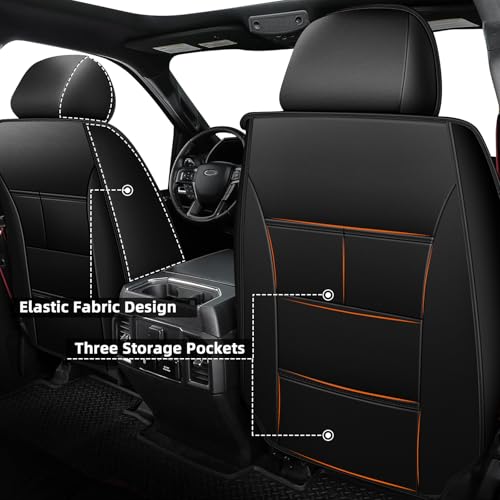 TTX LIGHTING Seat Covers Custom Fit for Ford F150 2009-2024 2025 - F250/F350/F450 2017-2024 2025 Perforated Leather Truck 5 Seat Covers Full Set (Black&Grey) - Image 2