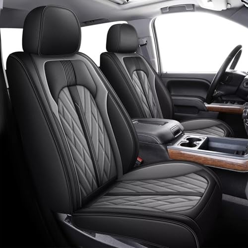 TTX LIGHTING Seat Covers Custom Fit for Ford F150 2009-2024 2025 - F250/F350/F450 2017-2024 2025 Perforated Leather Truck 5 Seat Covers Full Set (Black&Grey) - Image 1