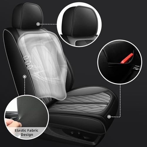 TTX LIGHTING Seat Covers Custom Fit for Ford F150 2009-2024 2025 - F250/F350/F450 2017-2024 2025 Perforated Leather Truck 5 Seat Covers Full Set (Black&Grey) - Image 4