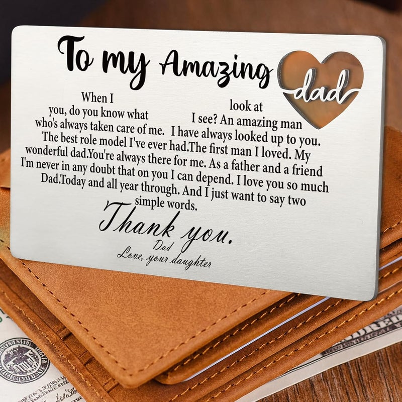 YODOCAMP Dad Wallet Card Thank You Gift from Daughter, Appreciation Greeting Card for Father, Meaningful Birthday Fathers Day Gift, Engraved Pocket Card Reminder for Dad QBK14 - Image 4