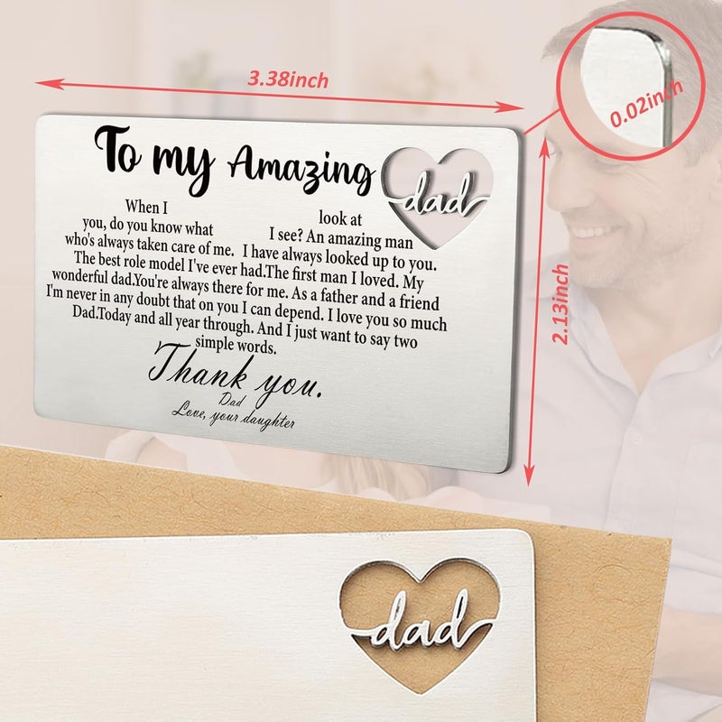 YODOCAMP Dad Wallet Card Thank You Gift from Daughter, Appreciation Greeting Card for Father, Meaningful Birthday Fathers Day Gift, Engraved Pocket Card Reminder for Dad QBK14 - Image 2