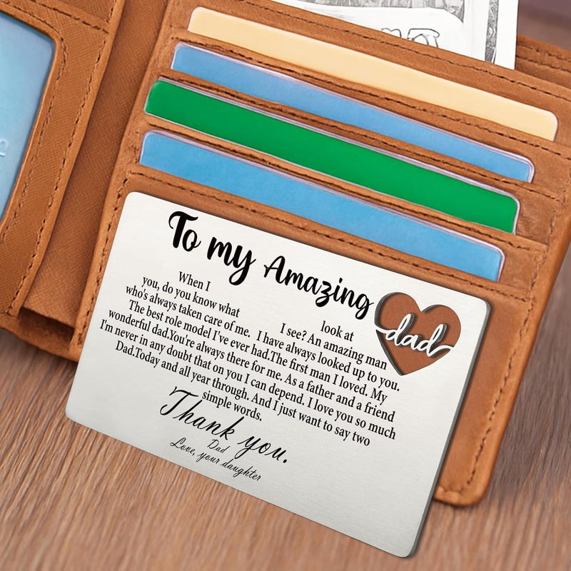 YODOCAMP Dad Wallet Card Thank You Gift from Daughter, Appreciation Greeting Card for Father, Meaningful Birthday Fathers Day Gift, Engraved Pocket Card Reminder for Dad QBK14 - Image 5