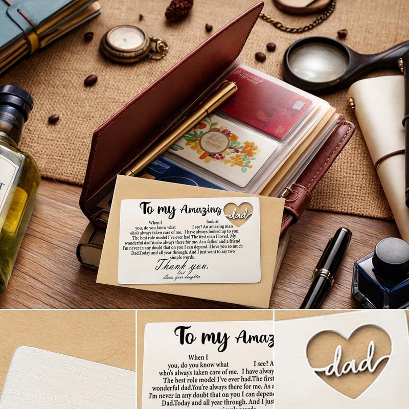 YODOCAMP Dad Wallet Card Thank You Gift from Daughter, Appreciation Greeting Card for Father, Meaningful Birthday Fathers Day Gift, Engraved Pocket Card Reminder for Dad QBK14 - Image 3