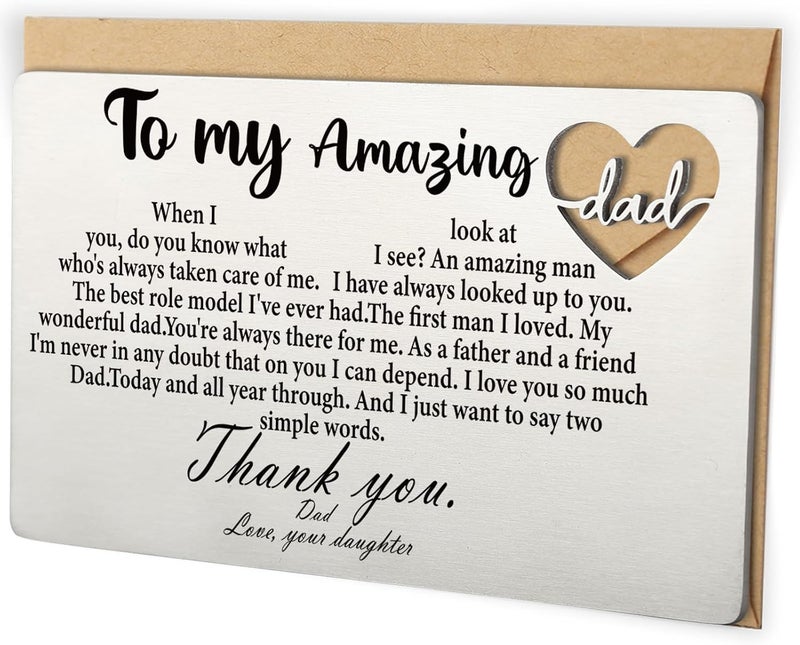 YODOCAMP Dad Wallet Card Thank You Gift from Daughter, Appreciation Greeting Card for Father, Meaningful Birthday Fathers Day Gift, Engraved Pocket Card Reminder for Dad QBK14 - Image 1