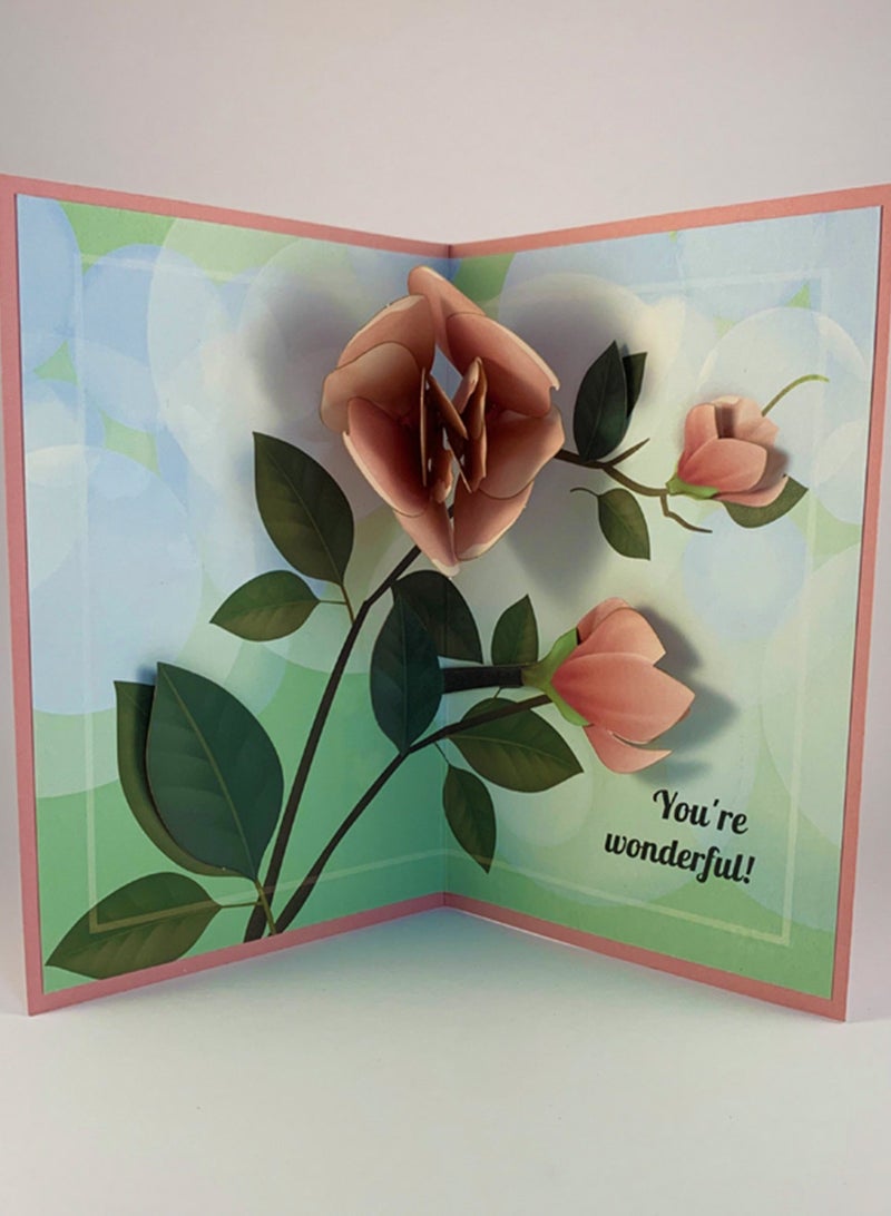Wow Cards Pink Greeting Card with Popup Rose and “You’re Wonderful” Message - Image 1
