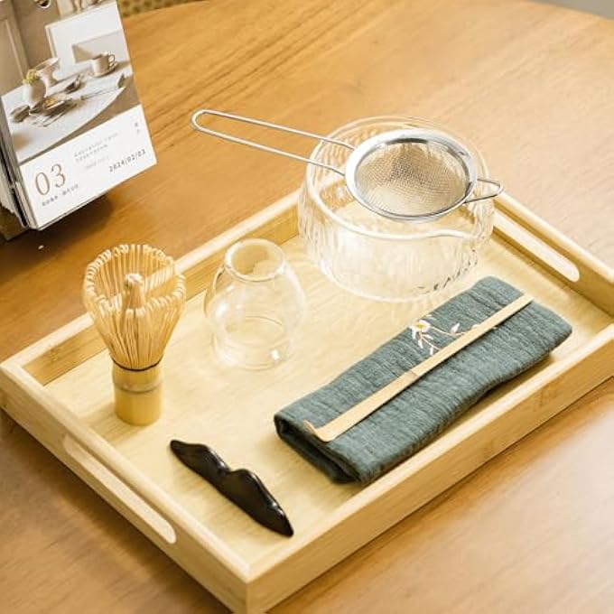 Exrp Japanese Tea Set 7Pcs  Matcha Whisk Set With Bowl Bamboo Whisk Chasen Scoop Chashaku Holder Pouring Spout  Tea Making Kit  White Glass - Image 4