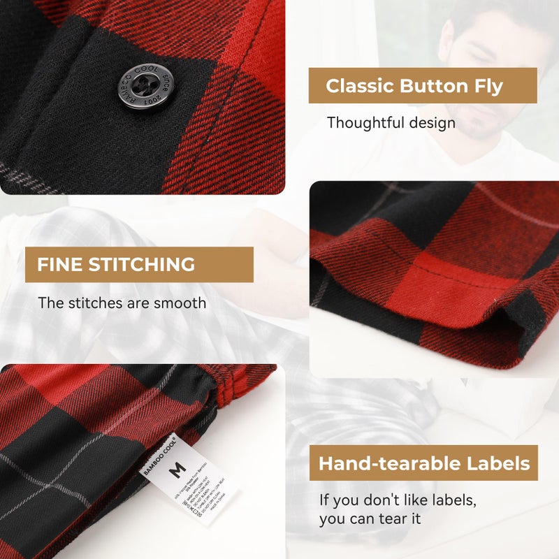 BAMBOO COOL Men's Pajama Bottoms Plaid Pajamas Pants for Men Soft Long Lounge Woven Pj Sleep Pant with Pockets - Image 4