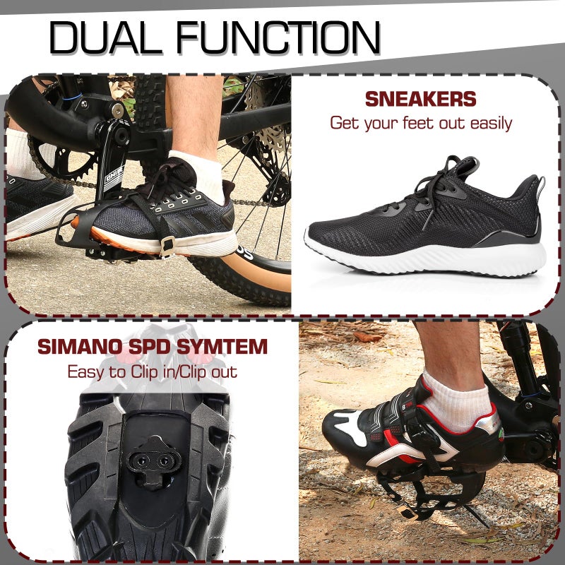 BUCKLOS SPD Pedals with Toe Cages and Straps - Bicycle Toe Clips Cage Compatible with Peloton Bike Spin Bike for Regular Shoes for Indoor/Outdoor Exercise Cycling - Image 2