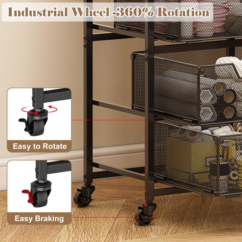 Aokitsink Rolling Cart with Drawers, 4-Drawer Storage Cart on Wheels with Wooden Top, Metal Utility Cart with Storage Drawers, Craft Storage Art Cart for Classroom, Office, Kitchen, Bedroom,Patent Pending - Image 3