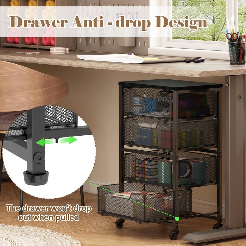 Aokitsink Rolling Cart with Drawers, 4-Drawer Storage Cart on Wheels with Wooden Top, Metal Utility Cart with Storage Drawers, Craft Storage Art Cart for Classroom, Office, Kitchen, Bedroom,Patent Pending - Image 4