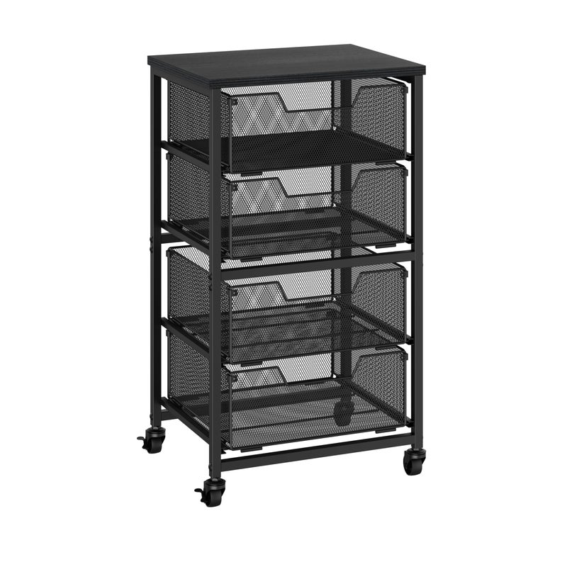 Aokitsink Rolling Cart with Drawers, 4-Drawer Storage Cart on Wheels with Wooden Top, Metal Utility Cart with Storage Drawers, Craft Storage Art Cart for Classroom, Office, Kitchen, Bedroom,Patent Pending - Image 1