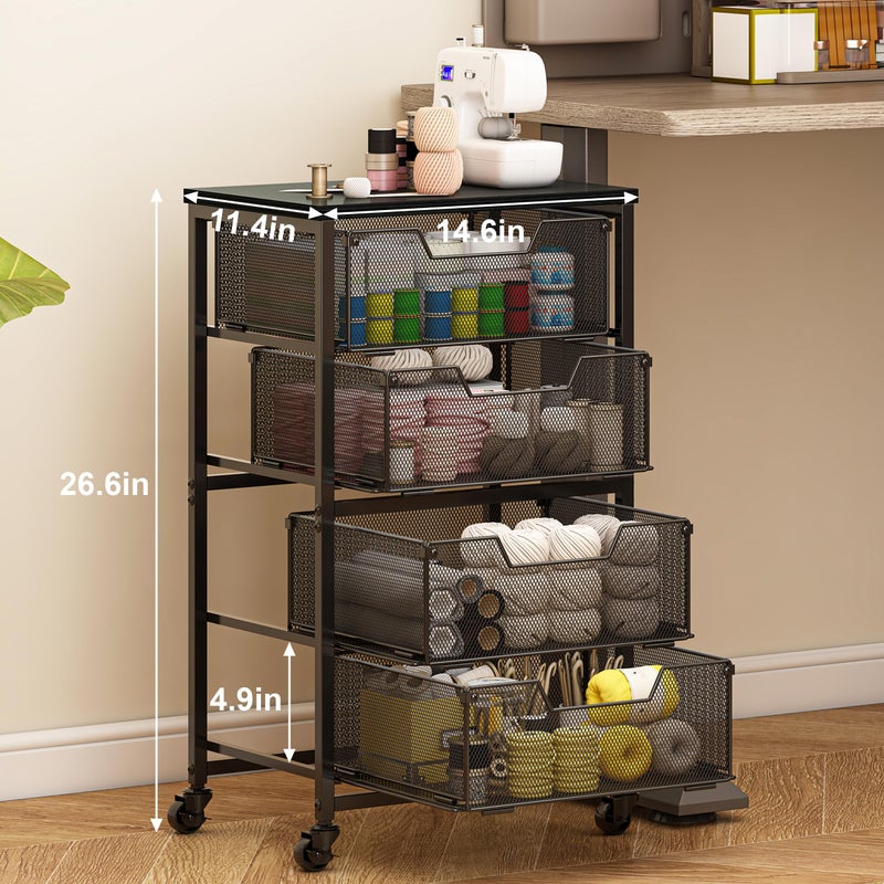 Aokitsink Rolling Cart with Drawers, 4-Drawer Storage Cart on Wheels with Wooden Top, Metal Utility Cart with Storage Drawers, Craft Storage Art Cart for Classroom, Office, Kitchen, Bedroom,Patent Pending - Image 2