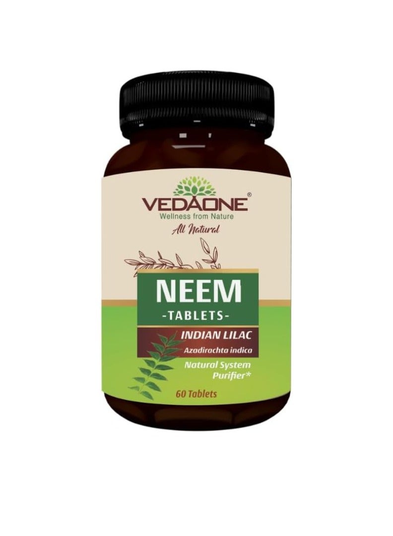 VEDAONE VedaOne All Natural Neem Tablets | 750mg Each | 60 Tablets Organic Neem Tablets for Skin & Wellness | Natural Blood Purifier | Skin Wellness | Controls Acne & Pimples | For Both Men and Women - Image 1