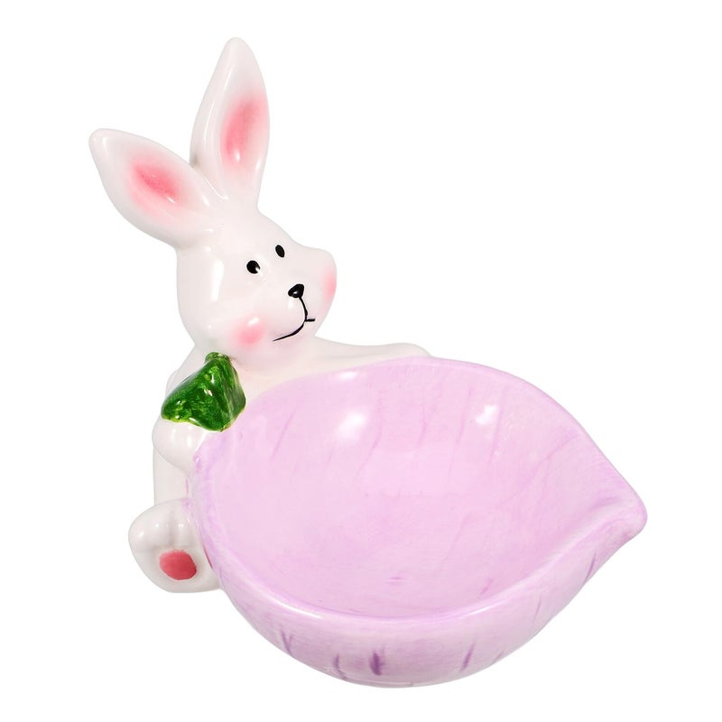Purple Ceramic Non Spill Pet Food Bowl with Cute Rabbit Design for Small Dogs and Cats - Image 2