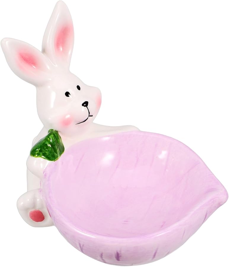 Purple Ceramic Non Spill Pet Food Bowl with Cute Rabbit Design for Small Dogs and Cats - Image 1