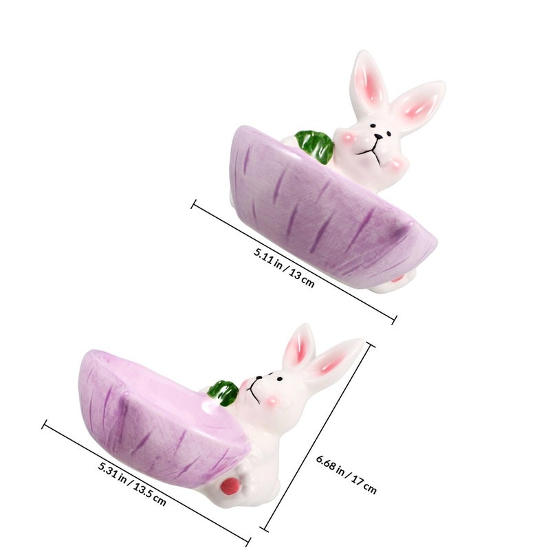 Purple Ceramic Non Spill Pet Food Bowl with Cute Rabbit Design for Small Dogs and Cats - Image 3