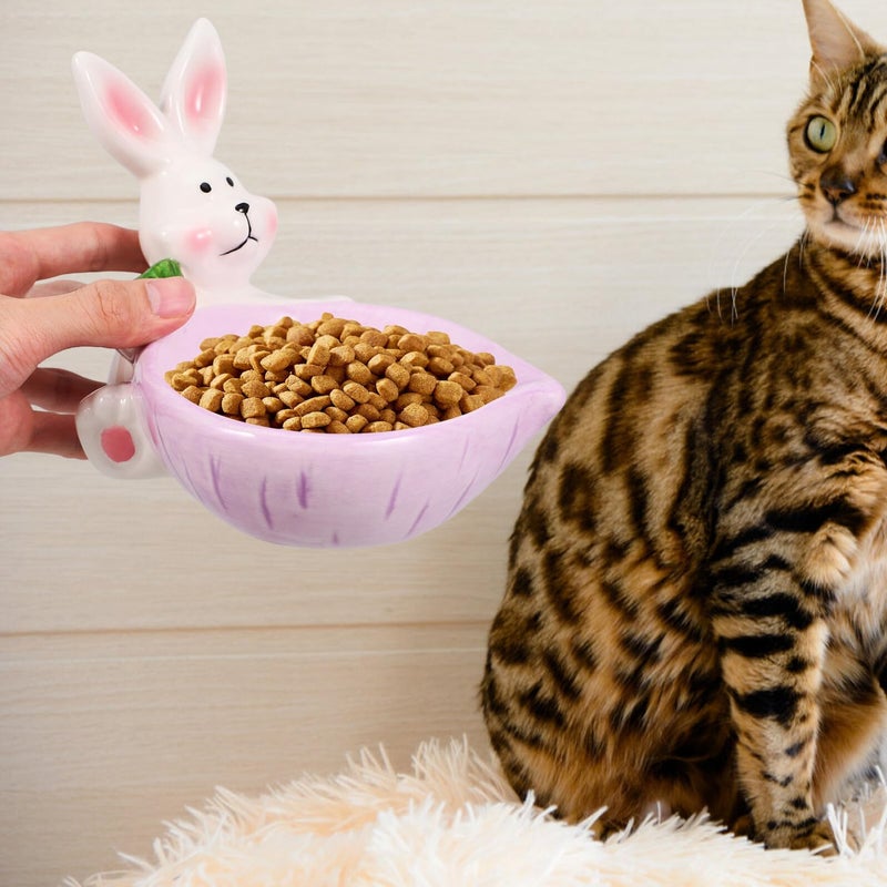 Purple Ceramic Non Spill Pet Food Bowl with Cute Rabbit Design for Small Dogs and Cats - Image 4