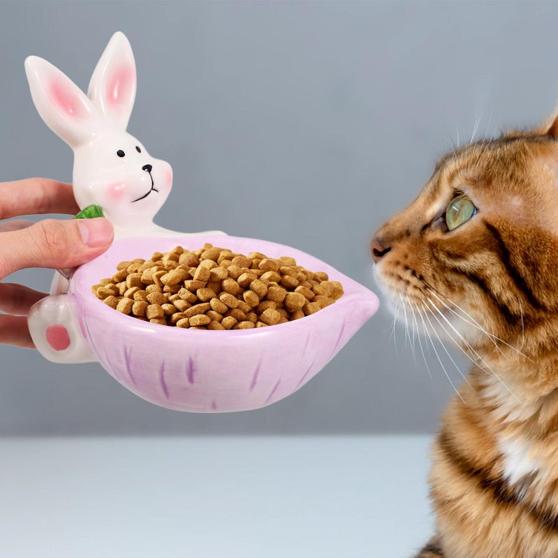Purple Ceramic Non Spill Pet Food Bowl with Cute Rabbit Design for Small Dogs and Cats - Image 5