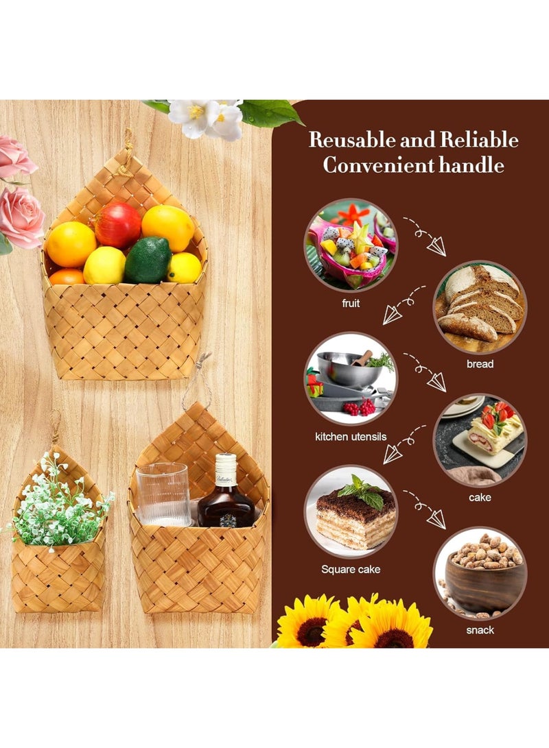 Excefore 3 Pcs Woven Hyacinth Hanging Wall Baskets, Rustic Wall-Mount Storage Organizers, Ideal for Kitchen, Bathroom, and Floral Display, 3 Different Sizes - Image 5