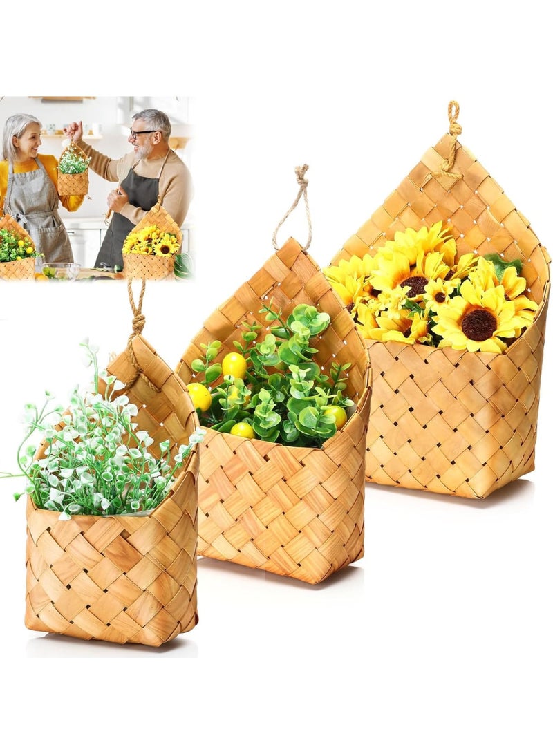 Excefore 3 Pcs Woven Hyacinth Hanging Wall Baskets, Rustic Wall-Mount Storage Organizers, Ideal for Kitchen, Bathroom, and Floral Display, 3 Different Sizes - Image 1