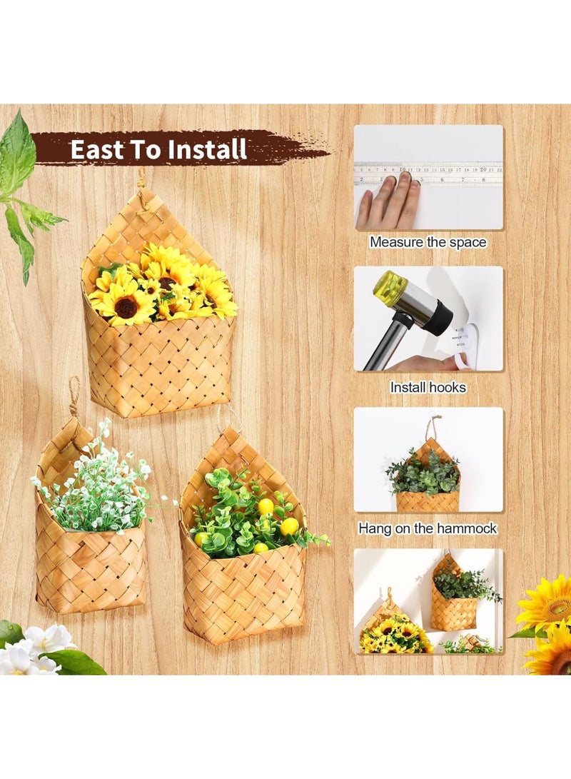 Excefore 3 Pcs Woven Hyacinth Hanging Wall Baskets, Rustic Wall-Mount Storage Organizers, Ideal for Kitchen, Bathroom, and Floral Display, 3 Different Sizes - Image 4