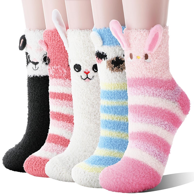 ANTSANG Women Fuzzy Socks Teen Girls Slipper Cozy Winter Fluffy Comfy and Warm Cabin Home Fleece Socks(Animal Stripes) - Image 1
