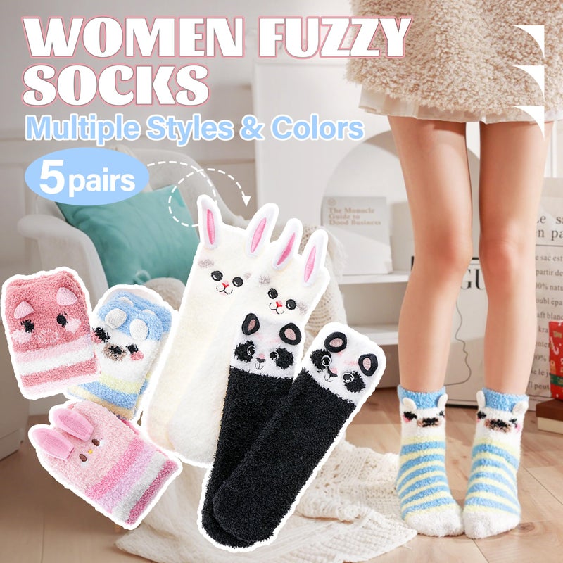 ANTSANG Women Fuzzy Socks Teen Girls Slipper Cozy Winter Fluffy Comfy and Warm Cabin Home Fleece Socks(Animal Stripes) - Image 2