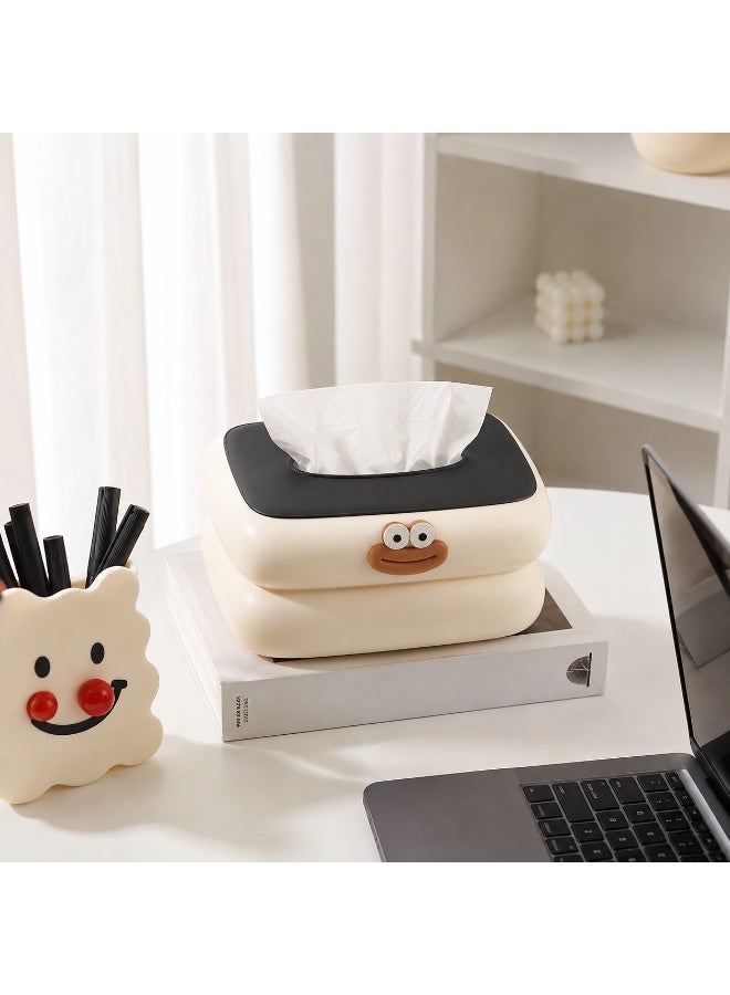 Cute Tissue Box Cover with Cartoon Face – Modern Decorative Napkin Holder for Home, Office & Bedroom – N BLACK
