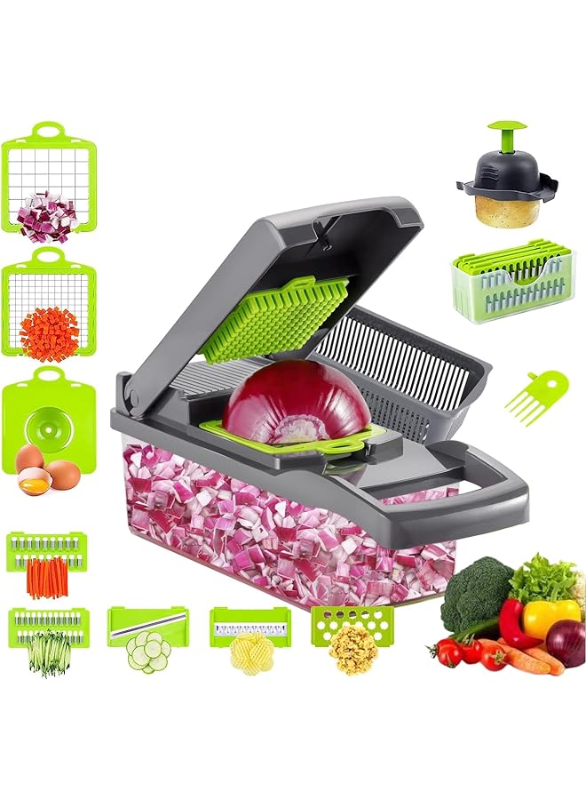 SKY-TOUCH Vegetable Chopper: Multifunctional All In One Food Slicer Dicer Cutter With Draining Basket Grater With Container Compact Kitchen Gadgets Sets For Cooking - Image 1