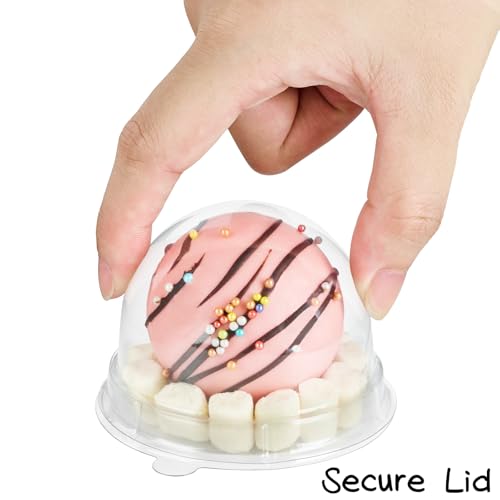 TOFLEN 100Pcs Mini Cake Containers with Clear Dome Lids for Mini Desserts Cupcake, Cheesecake, Cocoa Bomb, Strawberry, Mooncake - Image 5