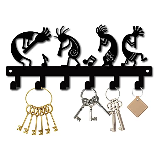CREATCABIN Metal Key Holder Kokopelli Flute Music Black Wall Mounted Organizer Iron Rack Hanger Decorative 6 Hooks for Entryway Front Door Kitchen Garage Yoga Office,with Screws and Anchors 10.6inch - Image 1