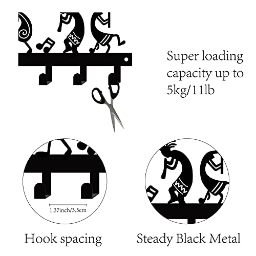 CREATCABIN Metal Key Holder Kokopelli Flute Music Black Wall Mounted Organizer Iron Rack Hanger Decorative 6 Hooks for Entryway Front Door Kitchen Garage Yoga Office,with Screws and Anchors 10.6inch - Image 3