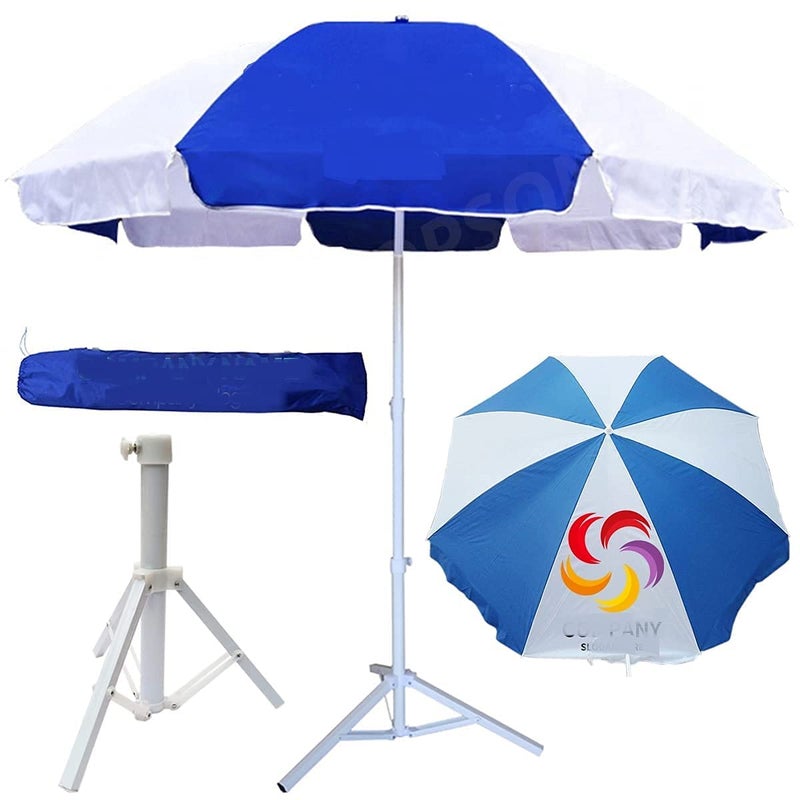 RAINPOPSON RAINPOPSON Outdoor Garden Umbrella Big Size 7ft With Stand Patio Garden Umbrella 7ft42in White Blue  - Image 1