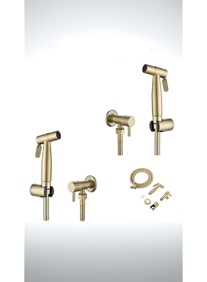 The Bros Antique Brushed Gold Bathroom Shower Head Kit - Stainless Steel Faucet with Handheld Bidet Sprayer for Elegant Toilet Upgrade - Image 1