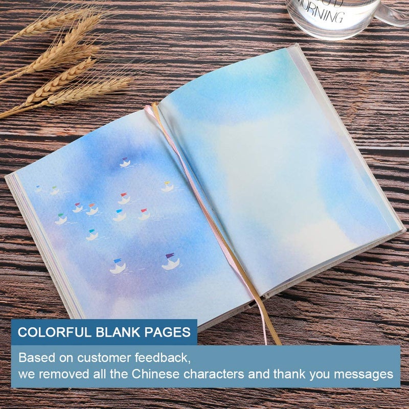 SIIXU Colorful Blank Notebook, Unruled Personal Diary Journals to Write in for Women, Hardcover Writing Notepad Gift, Unique Watercolor Design, 192 Pages, 2 Bookmarks, Unlined - Image 2