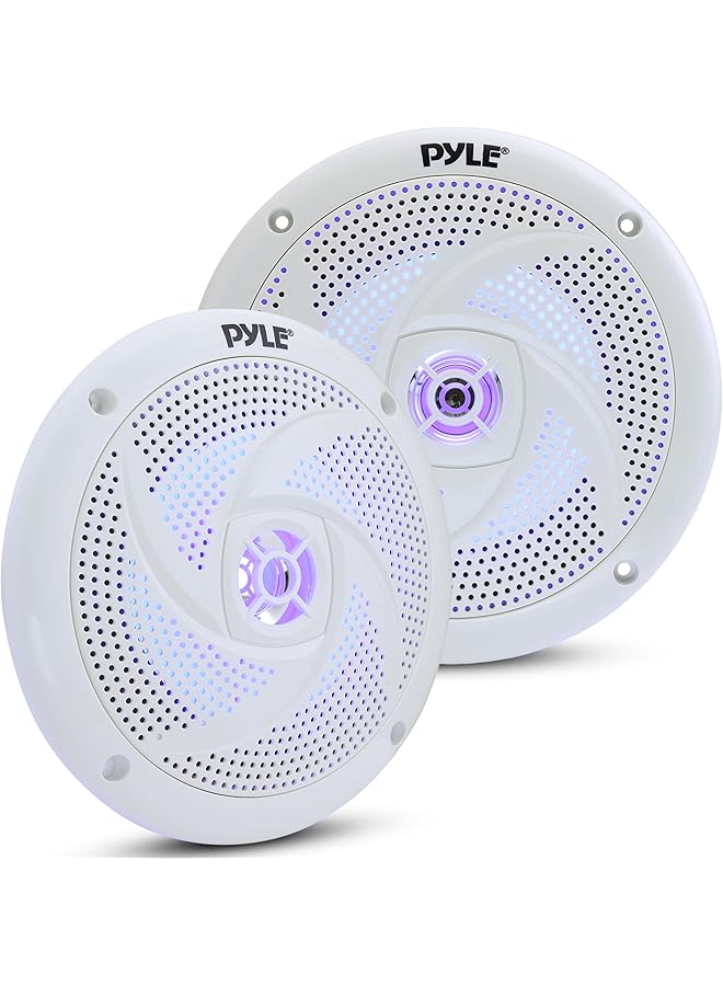 Pyle Low-Profile Waterproof Marine Speakers - 240W 6.5 Inch 2 Way 1 Pair Slim Style Waterproof Weather Resistant Outdoor Audio Stereo Sound System W/Blue Illuminating Led Lights - (White) - Image 1