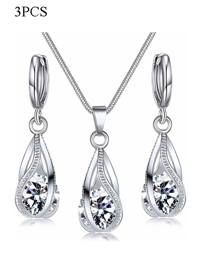 YJ Silver Jewelry Sets for Women Rhinestone Crystal CZ Bridal Bridesmaid Accessories Necklace Earrings set for Wedding Prom Anniversary Birthday Gifts - Image 1