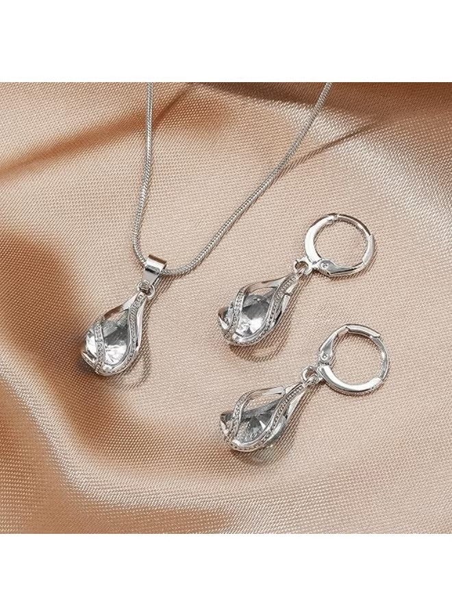 YJ Silver Jewelry Sets for Women Rhinestone Crystal CZ Bridal Bridesmaid Accessories Necklace Earrings set for Wedding Prom Anniversary Birthday Gifts - Image 4