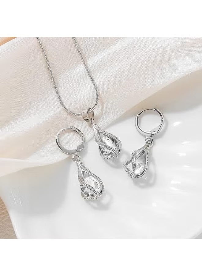 YJ Silver Jewelry Sets for Women Rhinestone Crystal CZ Bridal Bridesmaid Accessories Necklace Earrings set for Wedding Prom Anniversary Birthday Gifts - Image 3
