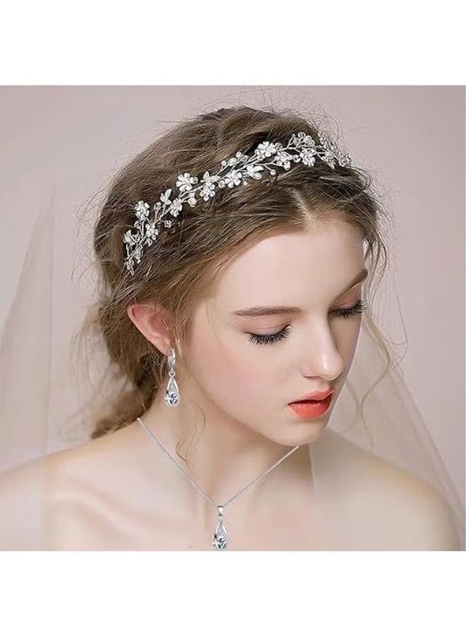 YJ Silver Jewelry Sets for Women Rhinestone Crystal CZ Bridal Bridesmaid Accessories Necklace Earrings set for Wedding Prom Anniversary Birthday Gifts - Image 2