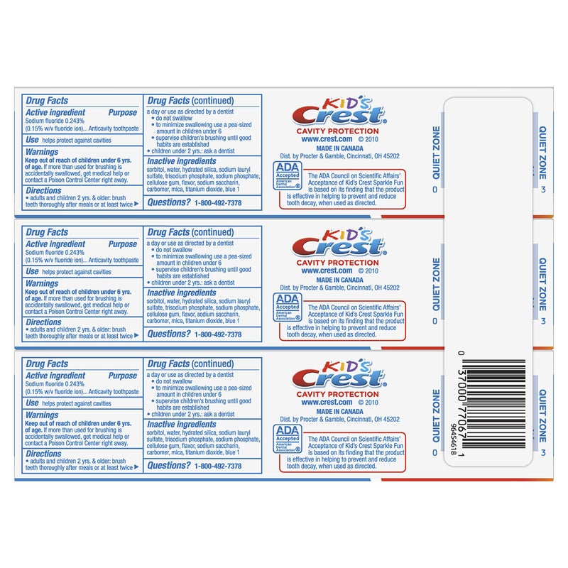 Crest Kid's Cavity Protection Toothpaste, Crest Kids Toothpaste, For Children And Toddlers 2+, Sparkle Fun, 4.6 Oz (Pack of 3), Toothpaste For Kids - Image 2
