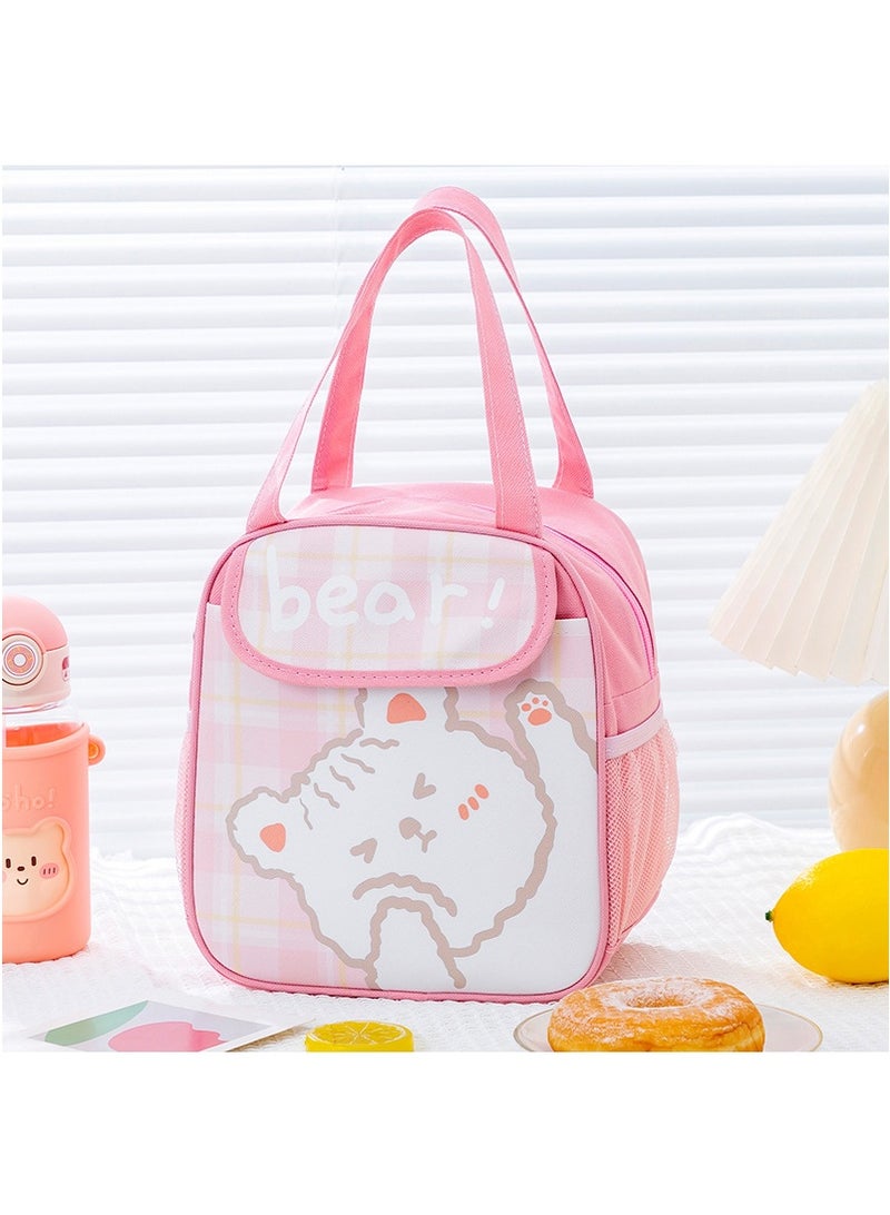 تابيت لطيف الغداء صندوق حقيبة للأطفال، رقائق الألومنيوم سميكة معزولة حقيبة بنتو، طالب حقيبة الغداء، كرتون كيس بنتو (الوردي - الدب) - Image 1