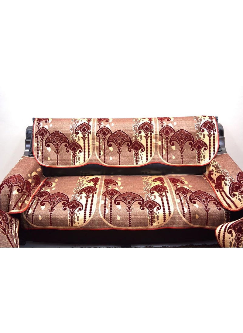 A.P HANDLOOM AP HANDLOOM Sofa Cover Set of 5 Seater with ARM Maroon Color Jacquard Fabric Make in India  - Image 2