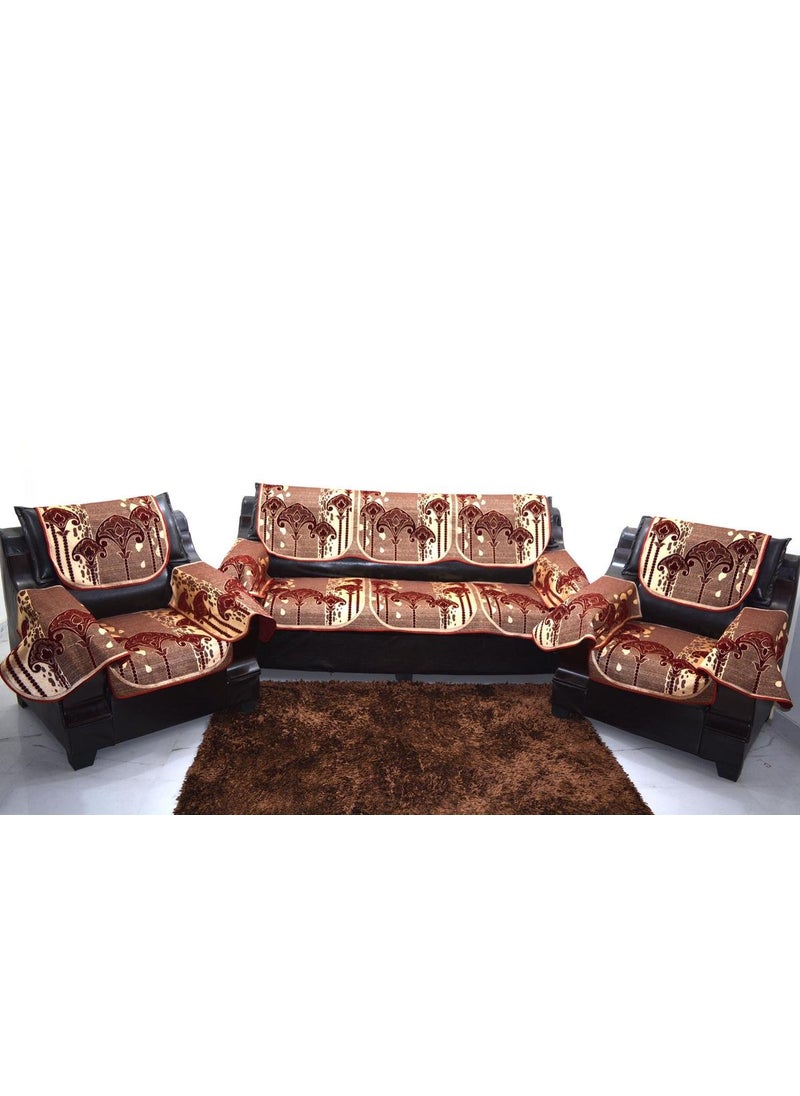 A.P HANDLOOM AP HANDLOOM Sofa Cover Set of 5 Seater with ARM Maroon Color Jacquard Fabric Make in India  - Image 1