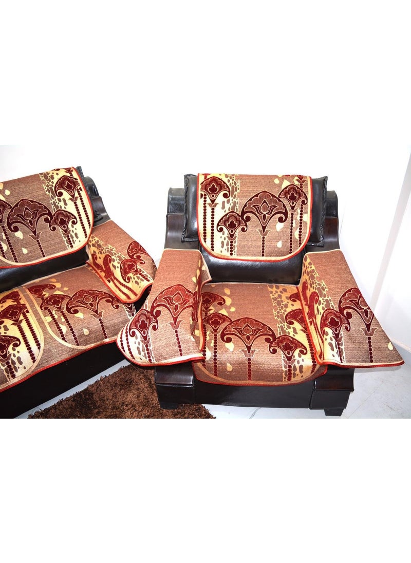 A.P HANDLOOM AP HANDLOOM Sofa Cover Set of 5 Seater with ARM Maroon Color Jacquard Fabric Make in India  - Image 3