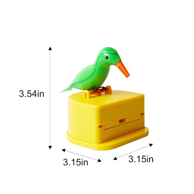 Dephnes Woodpecker Toothpick Dispenser Little Bird Pushtype Automatic Toothpick Holder with a Toothpick Box Portable Plastic Kitchen Decoration 1PCS Yellow Green - Image 4